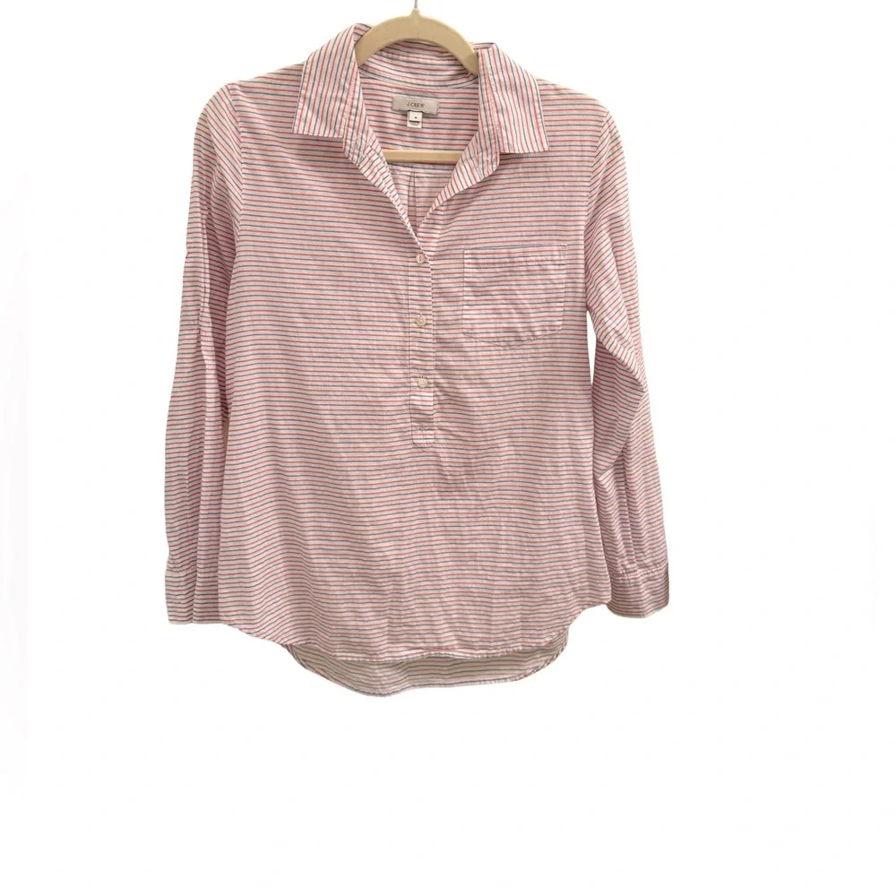 J. Crew Blue and Red Striped Popover Shirt